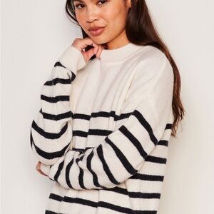 Bailey 44 Sundry Stripes Mock Neck Cozy Sweater in Oyster Medium NWOT